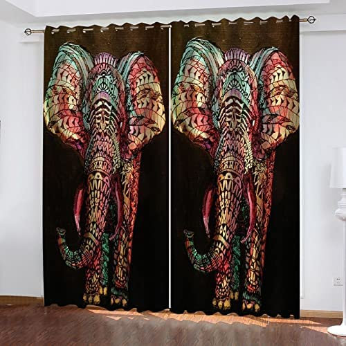 3D Verdunkelungsvorhang Ösen Abstrakter Bunter Elefant 150(B) X166(H) cm,2Er Set Gardinen Wohnzimmer Gardinen Blickdicht Kinder Vorhänge Schlafzimmer Dekoschals Gardine
