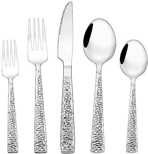 60 teilig Besteck Set für 12 Personen, Wildone Edelstahl Essbesteck Set inkl Messer, Gabel, Löffel, Spülmaschinenfest & Rostfrei, Silberfarben