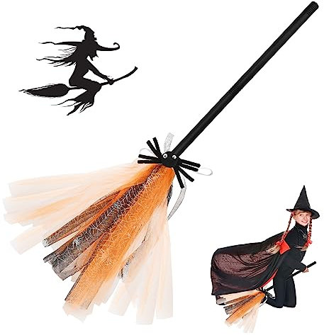 Gukasxi Escoba de bruja de Halloween voladora, 80 cm, disfraz mágico de cosplay para niños y niñas (naranja) (9sg65xr)