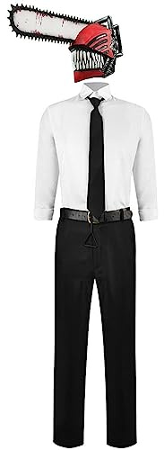 Zhongkaihua Chainsaw Man Cosplay Costume Denji Uniform Mask Latex Helm Halloween Carnival Costume Props Outfit Chainsaw Man Denji Anime Cosplay Unisex