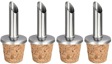 sourcing map Stainless Steel Bottle Pourers, 4Pcs Olive Oil Spout Cork Design Wine Bottle Stoppers, Wine Pourers Liquor Pour Spouts for Pours Liquid, Wine, Vinegar, Most Liquor Bottles