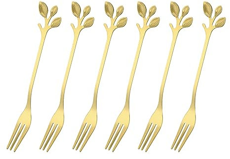 uxcell Lot de 6 fourchettes à apéritif en acier inoxydable de 12,2 cm - Fourchettes à dessert et à cocktail - Mini fourchettes à gâteaux et fruits - Pour fête à la maison - Doré