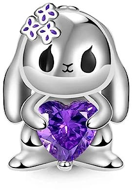 Streetculture Hübsches Girl Blumen Veilchen Kanninchen Hase Figur - Charm 925 Silber Bettelarmband Anhänger Schmuck Sammelband Sterlingsilber