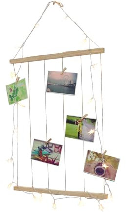 DECHOUS Porte-Photos DIY Mural en Bois avec 10 Pinces, Support Photo Décoration Murale Plusieurs Styles pour Guirlande Lumineuse pour Chambre ou Présent