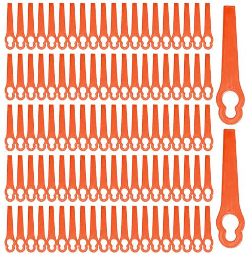 FUIPVGI 100 Pcs Replacement Plastic Blades, Plastic Grass Trimmer Blades, 83 mm Lawn Mower Cutting Blades, Replacement Cordless Strimmer Blades, Garden Mower Replacement Blades (Orange)