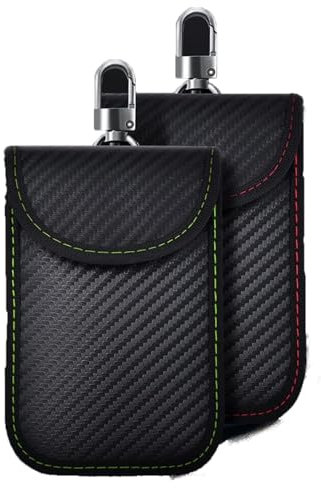WHAPELQ Faraday-Schlüsselanhänger-Schutz, Faraday-Tasche, super Signalabschirmung, Diebstahlschutz, Faraday-Tasche, RFID-Signalblockiertasche, 2 Stück, große Größe, 9,1 x 14,2 cm, Kohlefaser, Schwarz