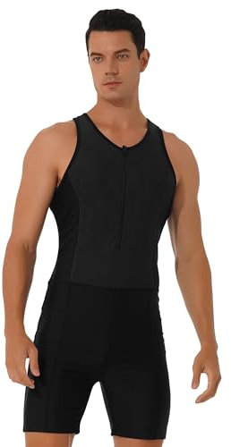 FEESHOW Herren Triathlonanzug Einteiler Ärmellos für Wettkampf Training Schwimmen Rennen Radfahren Laufen Wetsuit Schwarz_A XL