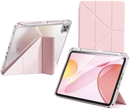 QoKcoahn Étui pour iPad Air 6 13 2024, coque transparente pour iPad Air 6e génération 13 (2024) avec porte-crayon, support intelligent, protection veille/réveil automatique, rose