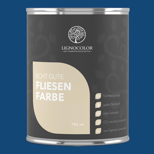 Lignocolor Fliesenfarbe matt | hochbeständige Farbe für Wand- & Bodenfliesen (Königsblau matt, 750 ml) | hochdeckend für den Innenbereich