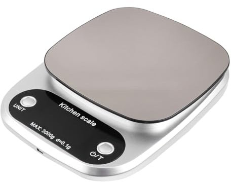 Garneck Báscula De Cocina Digital De Acero Inoxidable Recargable 3kg/0,1g Pantalla Lcd Portátil Para Alimentos y Joyería Uso Doméstico