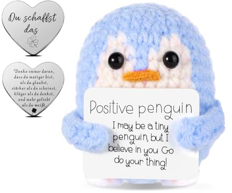 GROVBLE Positive Penguin Geschenk,7.5CM Mini Geschenke Pinguine mit Karte Positiver Pinguin,Geduldsfaden Geschenk,Kleines Kuscheltier Glücksbringer,Pinguin Spielzeug für Freunde Ermutigung Dekoration