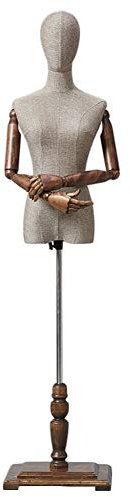 Schaufensterpuppe, stabil, weiblich, höhenverstellbar, Starter-Display, realistische Torso-Attrappe in Heller Farbe mit rechteckigem Holzsockel (ohne Arme L)