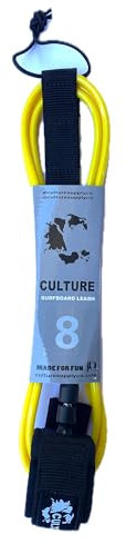 Culture Supply Surfboard Surf Leash (6 Sizes - 5 Colors): 6ft Comp | 6 ft Reg | 7ft | 8ft | 9ft | 10ft (Yellow, 8ft (7mm Cord))