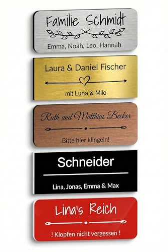 Generisch Personalisiertes Türschild/Klingelschild (3 Stk.) – Selbstklebend, Wetterfest & UV-beständig, Namensschild mit Gravur für Haustür, Briefkasten, Klingel, Made in Austria