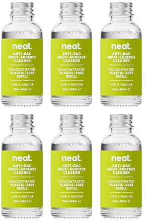 Neat Eco-Friendly Multi-Surface Antibacterial Cleaning Spray Refill Kit – Lime & Matcha, Natural Cleaning Solution for Home & Office, Pet Friendly, Plant Based, 6x30ml Concentrate Bottles