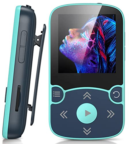 AGPTEK Lecteur MP3 64 Go avec clip, A65 Bluetooth 5.3 sans perte de son avec radio FM, enregistreur vocal pour le sport et la course à pied, prend en charge jusqu'à 128 Go de carte TF, bleu