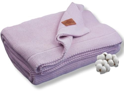 Dalisa Manta de punto de algodón orgánico con certificado GOTS, suave y acogedora, prelavada, perfecta para sofá, cama y decoración, lavable a máquina (lavanda, 203 x 228 cm)