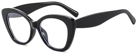 LJCZKA Lunettes Anti Lumiere Bleue Oeil de Chat pour Femme Monture Épaisse Ovale Lunettes à Filtre de Lumière Bleue pour Ordinateur, Jeux et TV (Noir)