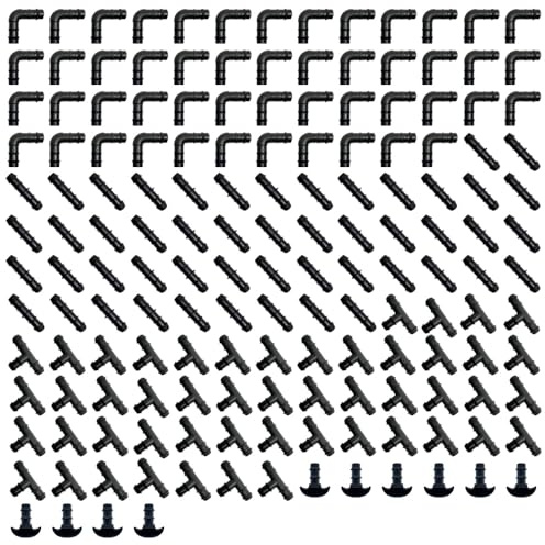RIEGOPRO Accesorios de Goteo para Tubería de Riego por Goteo 16mm. Pack 50 Enlaces + 50 Codos + 50 Te + 10 Tapones. Color Negro