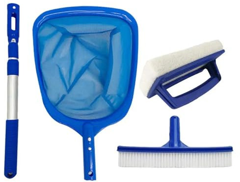 Kit Limpieza Piscina Kit de limpieza de piscinas de 4 piezas Herramientas para piscinas Equipo de limpieza de piscinas Cepillo para piscinas Red para skimmer de piscina Set de Limpieza para Piscina
