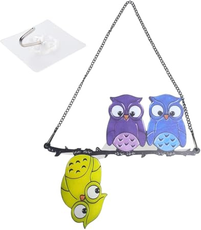 PLLDVEFD 1 Piece Of Owl Hanging And 1 Piece Of Transparent Hook, Window Decoration, Creative Decoration, Garden Decoration.