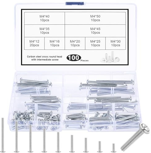 100 STK M4 Schrauben Set, Maschinenschrauben Gewindeschrauben Set, Möbelgriff Möbelknopf Griffschrauben für Küche, Schlafzimmer, Schublade, Schranktüren, Kommode Universalgriffe Möbelschrauben