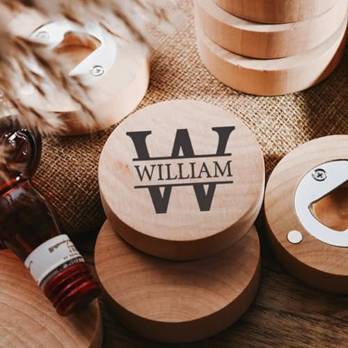 Abridor de botellas con imán de madera redondo con logotipo personalizado, regalo for padrinos de boda, abridor de cerveza de madera maciza personalizado for fiestas, invitados a la boda.(50pcs)