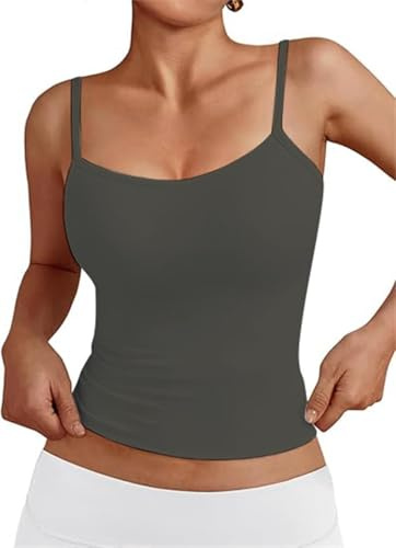 OYIGELZ Damen Sommer Tank Top Ärmelloses Slim Fit Basic Shirt Camisole Streetwear Grau-T1 S