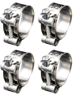 JUKOTA 4 Pièces 52-55mm Collier Echappement Collier Echappement Moto Collier de Serrage Inox D'échappement Pinces Turbo Manchon Echappement Tuyaux Gaines Ventilation pour Accessoires Tuyaux
