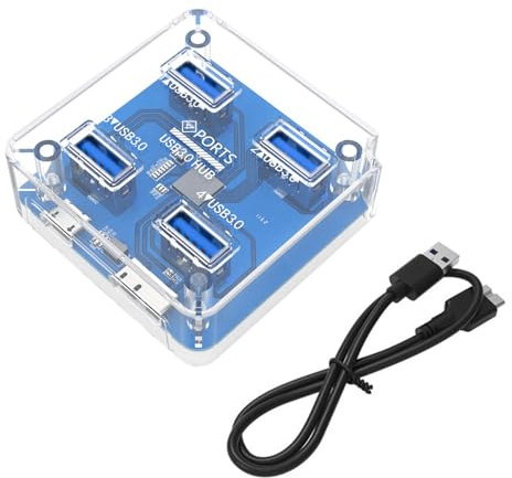 Adaptador USB 3.0 transparente con 4 puertos USB 3.0, fuente de alimentación externa USB para ordenador portátil de escritorio