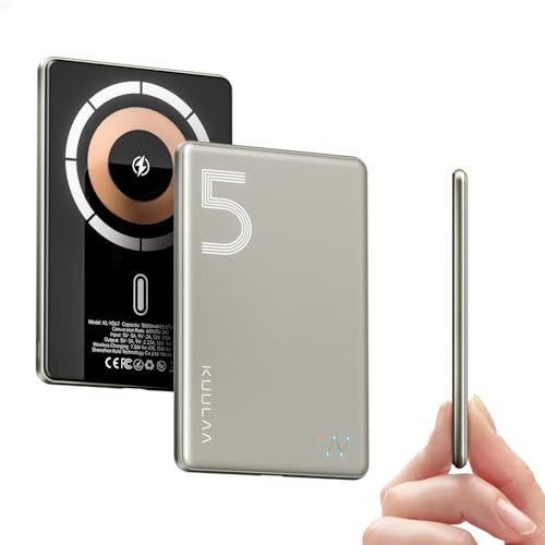 Kuulaa Ultra Slim Magsafe PowerBank,5000mAh Wireless Power Bank mit Type C 20W Output powerbank Schnellladefunktion 7.2mm Kleine Mini Externe Batterier iPhone 15 Pro/15 Pro Max /15/14/13/12