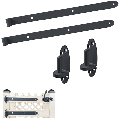 siwitec 2er Set mit engem Kloben Ladenband Ovado 600 mm, grau, verzinkt, Ø16 mm, Türband, Tür Scharnier Set, Torband für Gartentore