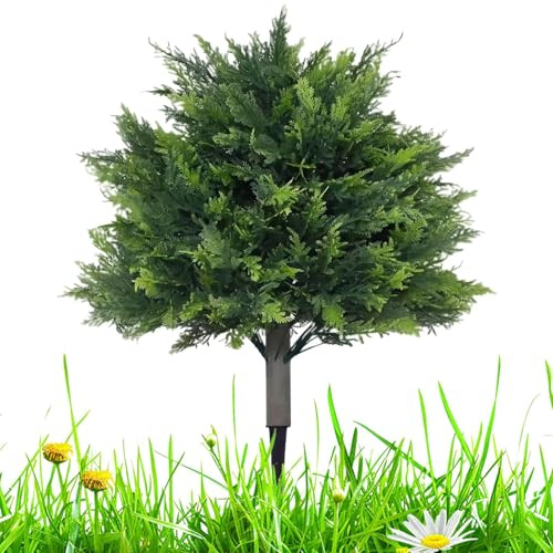 Künstliche Zeder | künstliche Zypressensträucher – realistische Nadelbaum, UV-beständig, 60 cm, mit Erdspieß für Eingang, Garten, Auffahrt