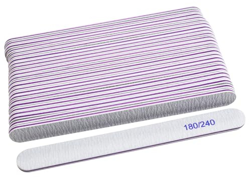 180/240 Grit Nail Files, Professional Nail Files Set 25Pcs Fingernail File | Nails File for Natural or Acrylic Nails, Double-Sided Fingernails Buffer File for Home Salon - Grey