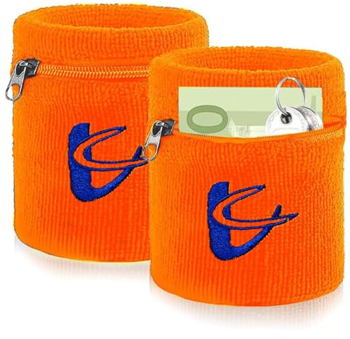 KIRZAX 2 Stück Schweißband Sport Wristband, Handgelenktasche mit Praktischer Reißverschlusstasche,Saugfähige Handgelenk, Baumwoll Schweißband Arm für Fußball,Basketball und Tennis