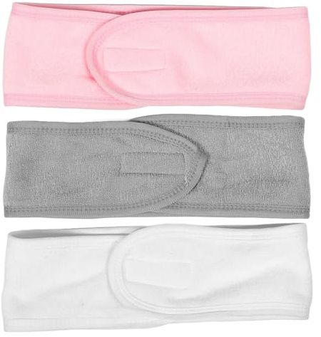 Hohopeti Bandeau pour Cheveux Mouillés Double Couche en Coton Doux et Respirant, Lavable, Maquillage Soin du Visage, Lot de 3 Pièces pour Femmes