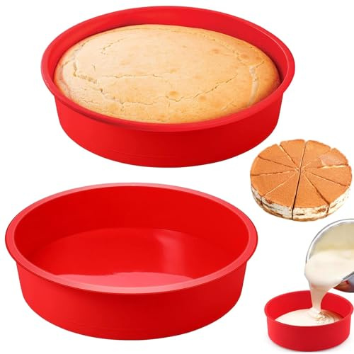 2 Pieces 20cm/8inch Round Silicone Cake Moulds for Baking Tray Reusable, Silicone Cake Mould for Air Fryer, Multi-Function Cakes Round Baking Tray, Non-Stick Pan Set, Suitable for Pizza Cake, Bread