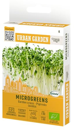 Organic Way | Microgreens di crescione Sementi microgreens | Foglie giovani succose leggermente piccanti | Coltivazione tutto l’anno | Semi microgreens | 1 bustina