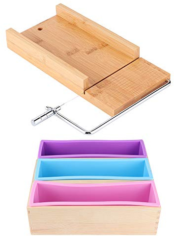 Baxnore Juego de moldes para hacer jabón DIY de primera calidad con caja de madera, molde de silicona, escala de jabón, herramienta para hornear en la cocina, para pasteles de jabó