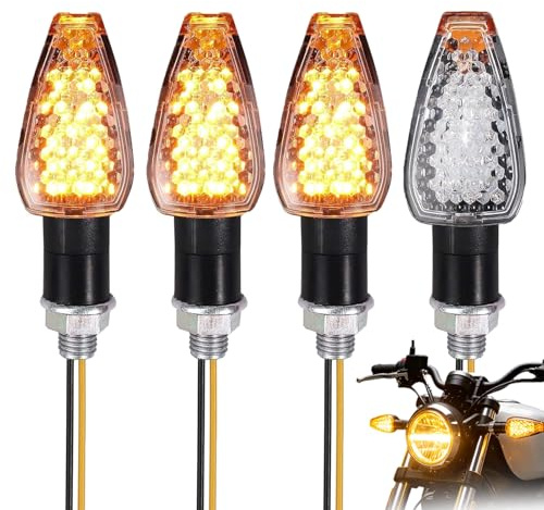 4 Pcs Intermitentes LED Moto 12V, Universal Intermitentes Moto con 14LED Súper Brillantes Luces Direccionales Señal Giro Moto Indicadores Giro Ámbar para Scooter Quad Cruiser Off Road con Rosca 10 mm