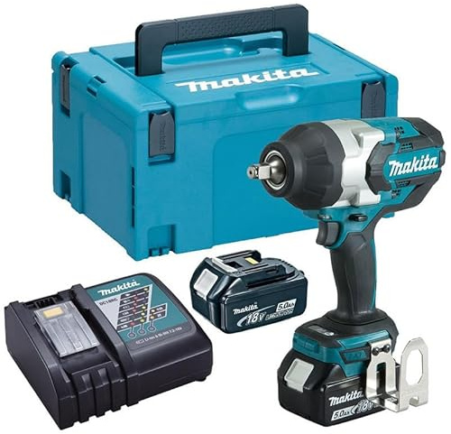 Makita DTW1002RTJ 18 V 1/2-Inch Square Drive LXT Li-Ion Brushless Impact Wrench with 2 x 5 A Batteries - Blue by
