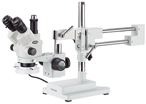 AmScope - 3.5X-45X Simul-Focal Stereo Zoom Microscope on Dual Arm Boom Stand with Fluorescent Light - SM-4NTPX-FRL