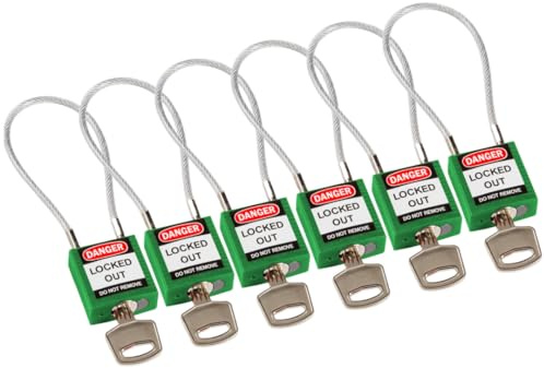 Cadenas de Sécurité Compact à Câble, 20cm, Vert, Lot de 6