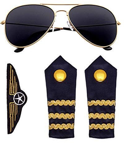Horror-Shop Piloten Kostümzubehör Set 4-TLG. als Flugzeugkapitän Verleidung für Karneval