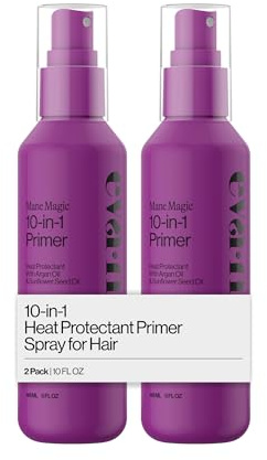 Eva NYC Mane Magic 10-in-1 Heat Protectant Set for Medium + Thick Hair - Anti-Frizz Heat Protection Spray Gift Set - Argan Oil Blow Dry Spray - 10-in-1 Hair Primer - Vanilla Scent - 10 fl oz - 2 Pack