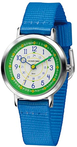 Jacques FAREL Happy Learning Kinder-Armbanduhr Lernuhr Jungen Analog Quarz Metall Textilband KOP 03