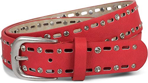 styleBREAKER Damen Gürtel einfarbig mit ovalem Cutout Muster und Strass, Strassgürtel, kürzbar 03010097, Farbe:Rot, Größe:95cm
