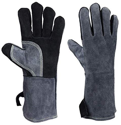 Guanti da Saldatura in Pelle Forgiati Resistenti Al Calore/Resistenti All'usura,Guanti da Barbecue/da Campeggio/da Cucina Con Manica Lunga 40,6 Cm,Guanto da Saldatore Con Supporto Per Stufa,2 Paia