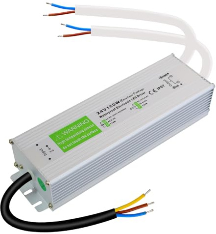 LED Trafo 24V 150W 6.25A DC Konstant Spannung LED Netzteil Ultradünn Outdoor IP67 Wasserdicht 230V auf 24V Transformator für LED-Streifen, LED-Birne