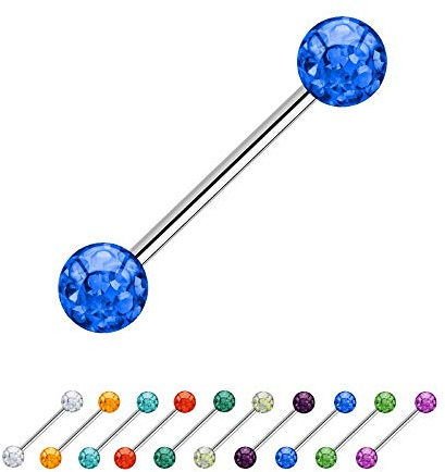 Treuheld® | 1.6mm x 14mm Piercing Barbell Silber | 6mm Kristall Piercing-Kugeln | Dunkel-Blau | Chirurgenstahl | Nippel, Ohr